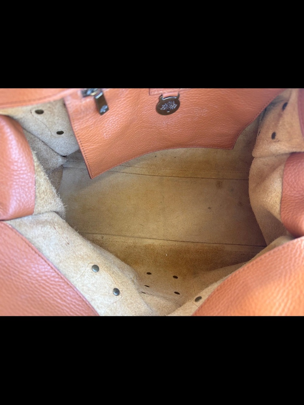 Mulberry Orange-Tan Pebbled Leather Satchel with Buckle Pockets - Picture 13 of 16